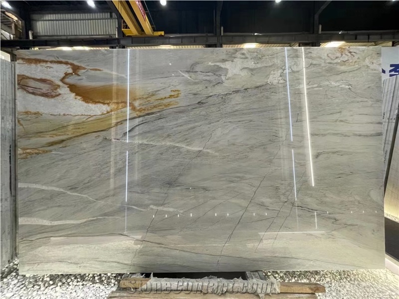 Calacatta Macaubas Quartzite Rainbow Impression White Slab