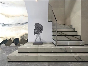 Luce Di Luna Quartzite Blanco Lunar Bookmatched Big Slab