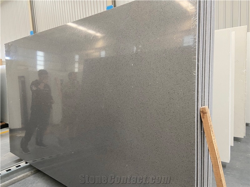 1002Grey Quartz Artificial Island Countertops Kitchen Sink