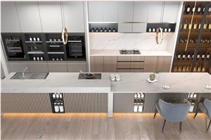 Quarzo 5015 Calacatta White Quartz For Kitchen Countertop