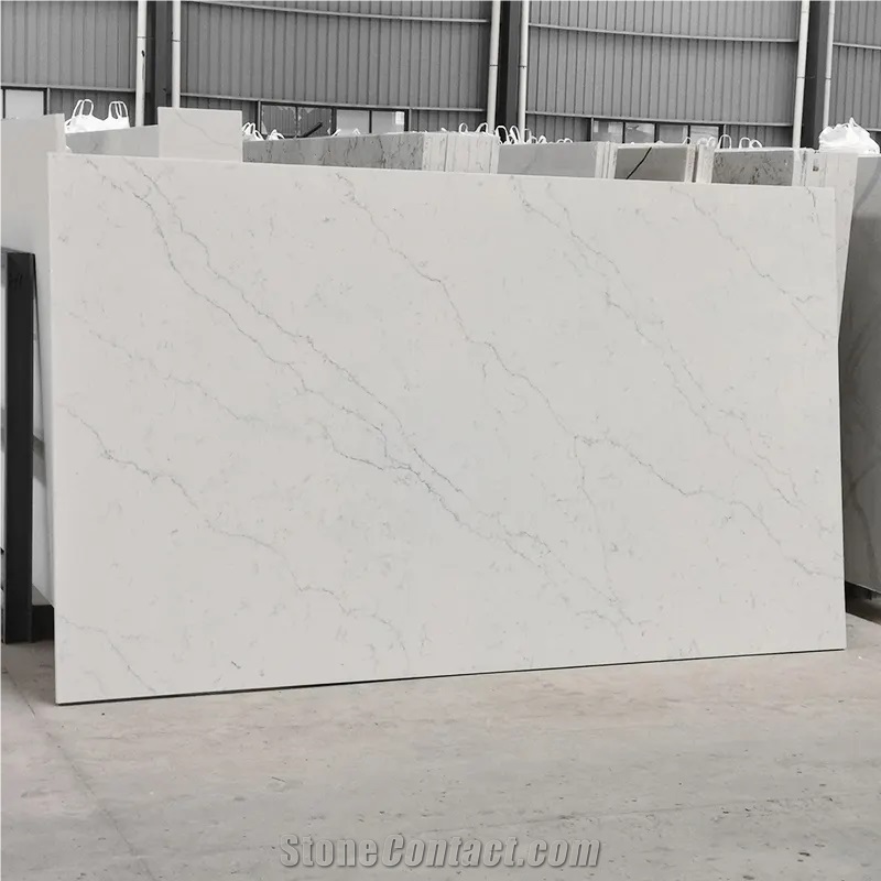 Quarzo 5015 Calacatta White Quartz For Kitchen Countertop