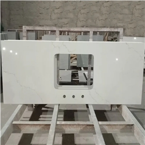 Quarzo 5015 Calacatta White Quartz For Kitchen Countertop