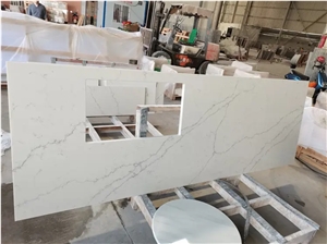 Quarzo 5015 Calacatta White Quartz For Kitchen Countertop