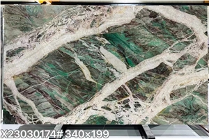 Moldavite Crystal Green Quartzite Slab