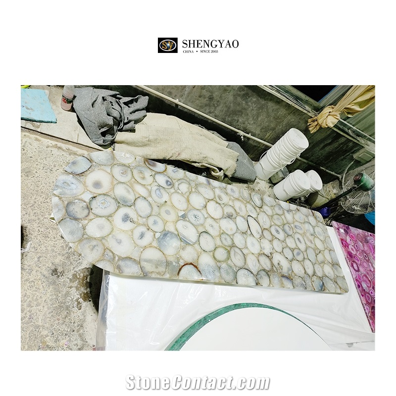 Custom Solid Surface White Agate Stone Table Tops