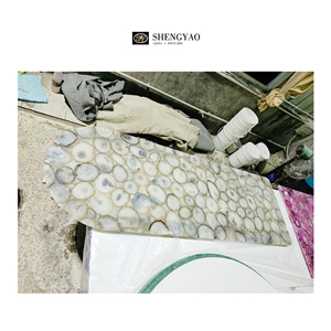 Custom Solid Surface White Agate Stone Table Tops