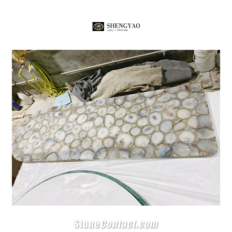 Custom Solid Surface White Agate Stone Table Tops