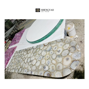 Custom Solid Surface White Agate Stone Table Tops