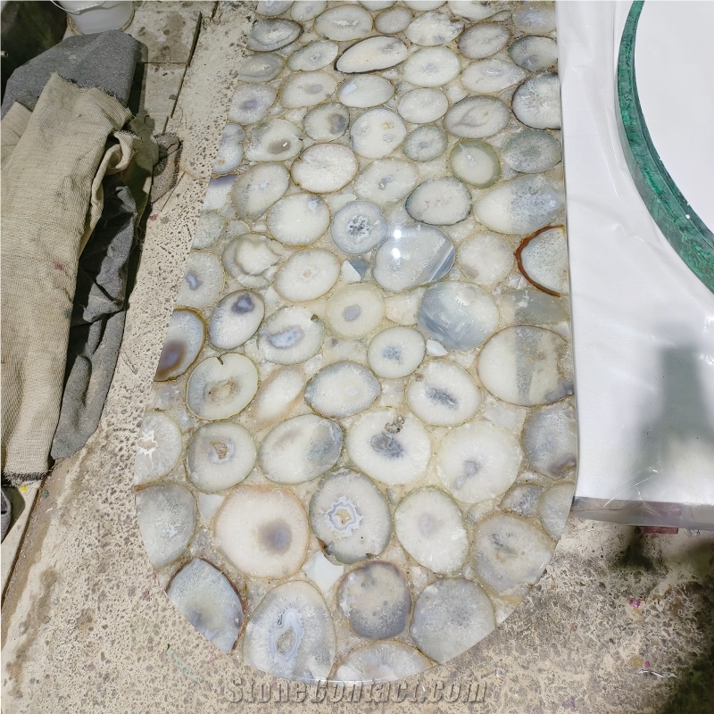 Custom Solid Surface White Agate Stone Table Tops