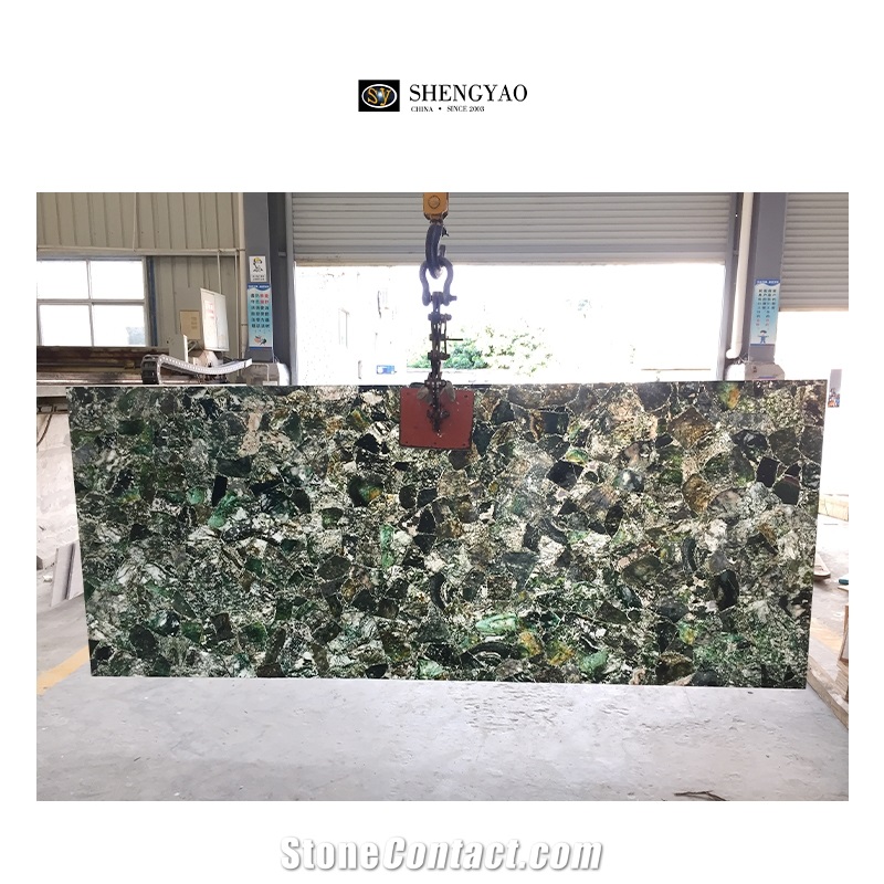 Green Backlit Moss Agate Gemstone Slab And Tile