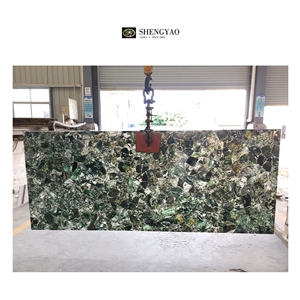 Green Backlit Moss Agate Gemstone Slab And Tile