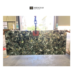 Green Backlit Moss Agate Gemstone Slab And Tile