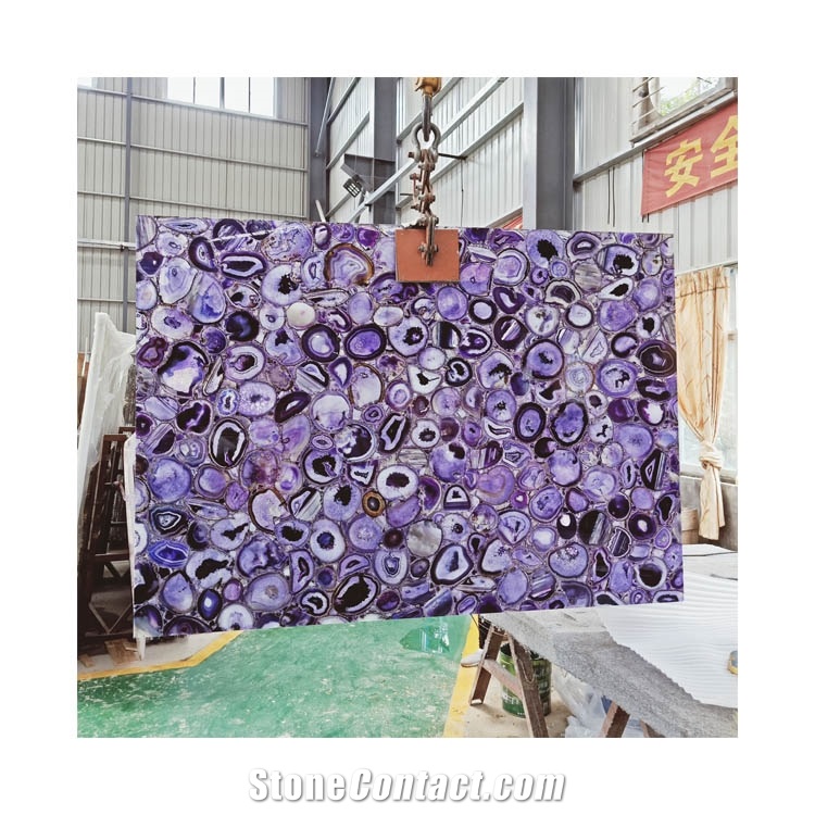 Natural Purple Agate Stone Gemstone Slab With Backlit