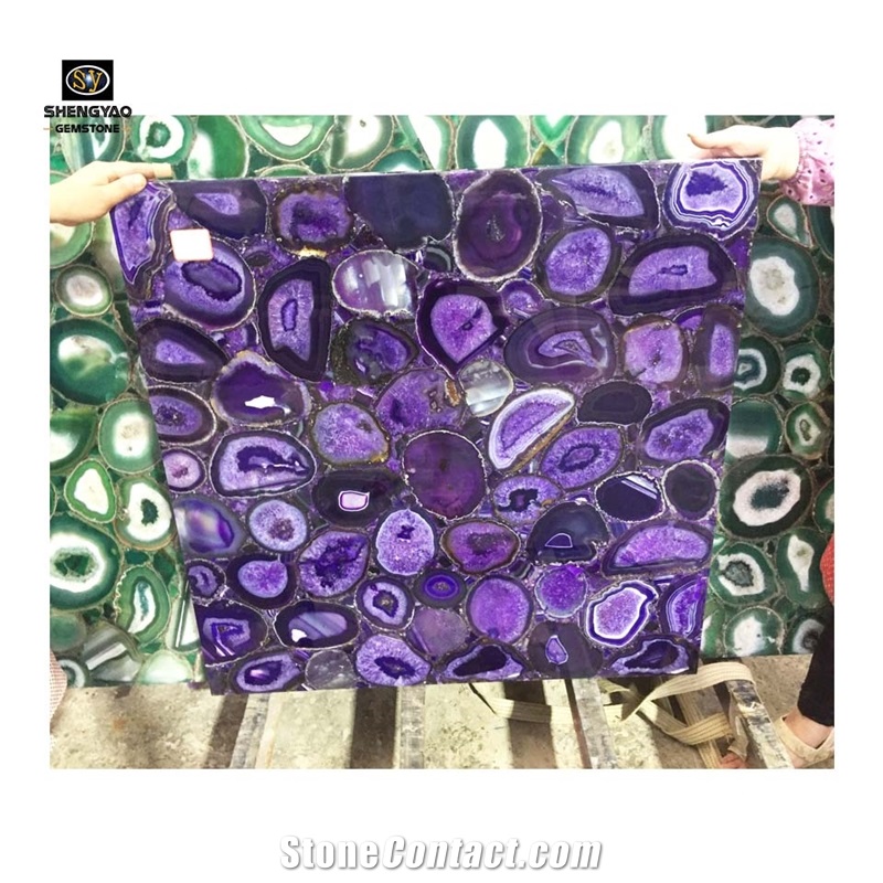Natural Purple Agate Stone Gemstone Slab With Backlit