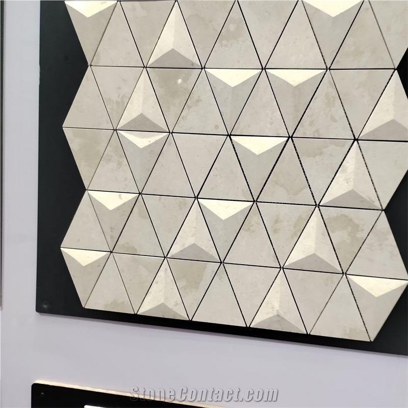 3D Triangle And Cone Beige Porcelian Mosaic Tiles 300X300