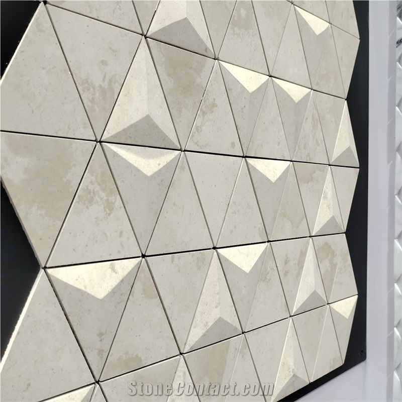 3D Triangle And Cone Beige Porcelian Mosaic Tiles 300X300