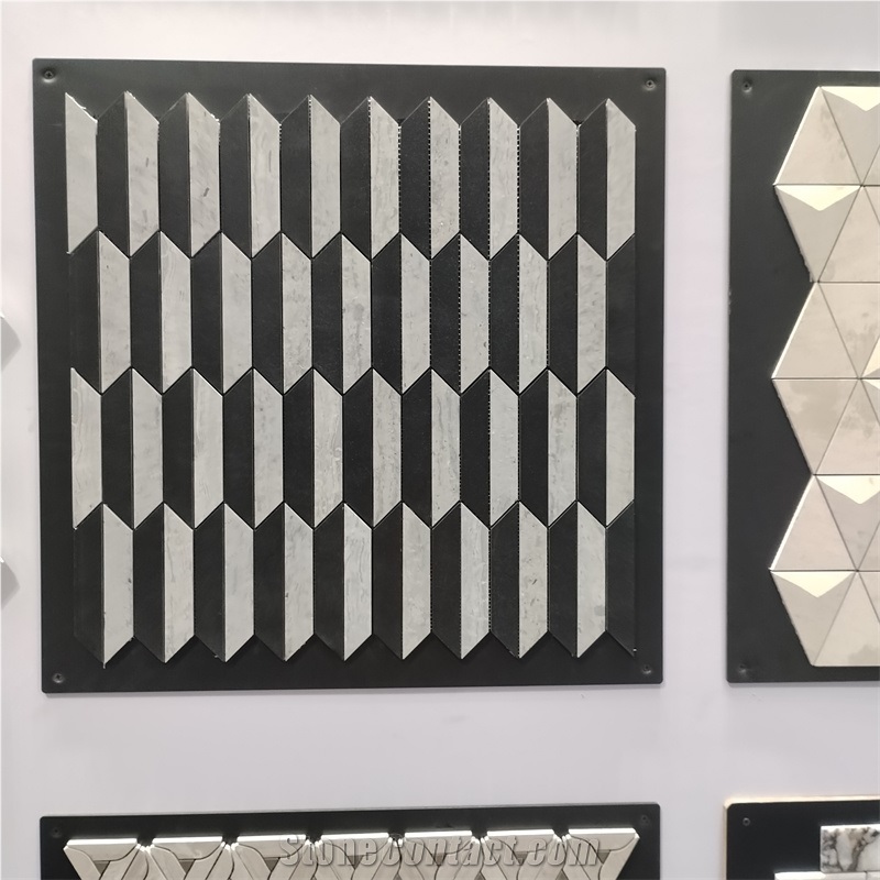 Hexagon Black And Grey Trapezium Pattern Mosaic Tiles