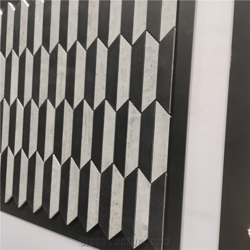 Hexagon Black And Grey Trapezium Pattern Mosaic Tiles