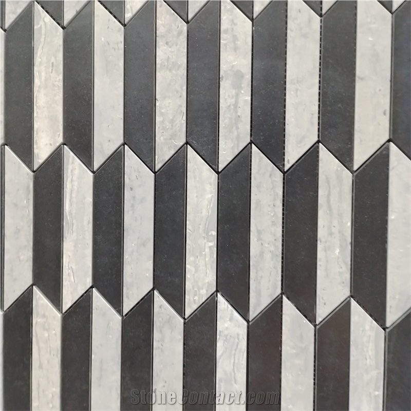 Hexagon Black And Grey Trapezium Pattern Mosaic Tiles