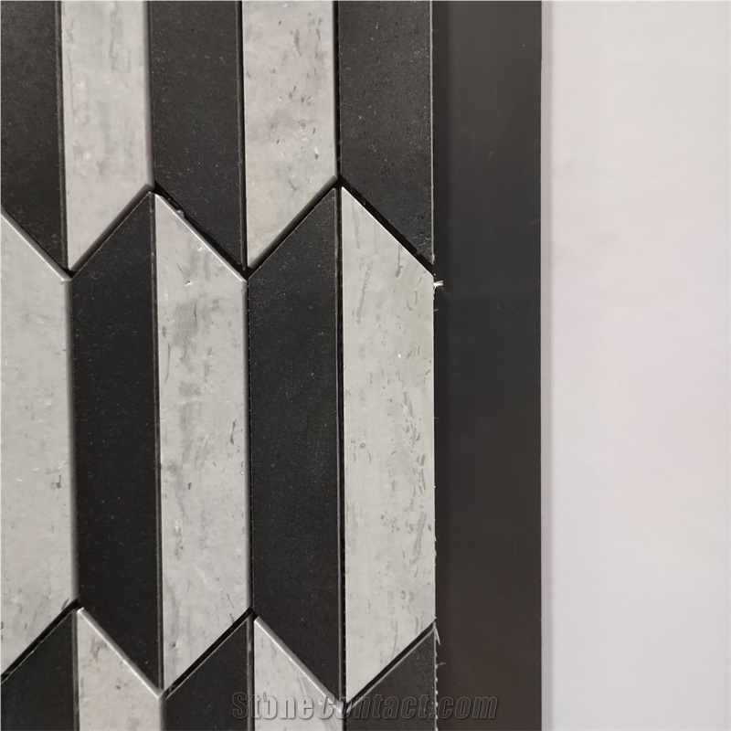 Hexagon Black And Grey Trapezium Pattern Mosaic Tiles