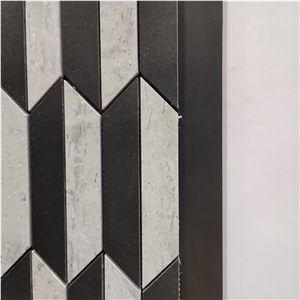 Hexagon Black And Grey Trapezium Pattern Mosaic Tiles
