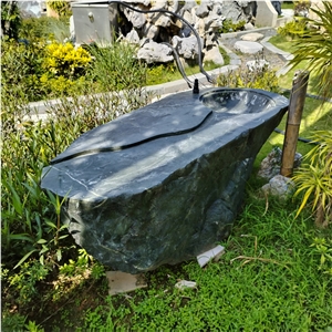 Dark Green Marble Garden Countertop Table With Sink