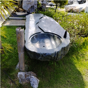 Dark Green Marble Garden Countertop Table With Sink