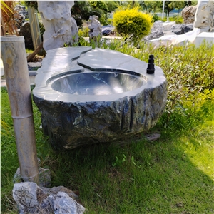 Dark Green Marble Garden Countertop Table With Sink
