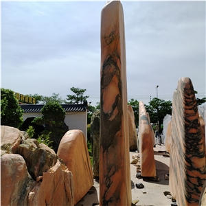 Large Size Sunset Glow Red Stone Rockery For Garden Decor
