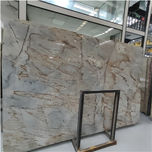 Luxury Blue Roma Quartzite Slabs With Messy Golden Lines