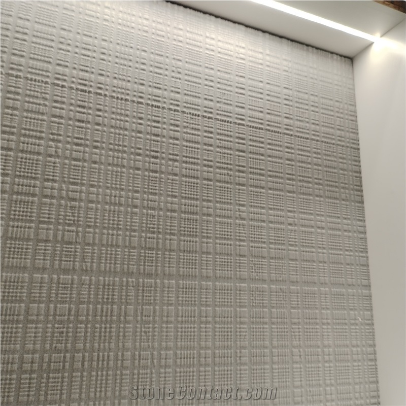 Natural Tesla Grey Marble CNC Carving Square Tiles For Wall