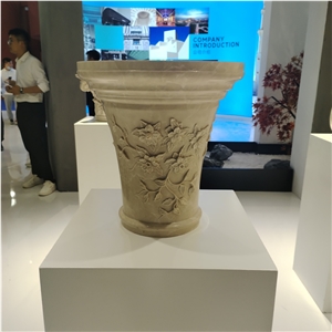 White Marble European Style Column Tops With Carving Flowers
