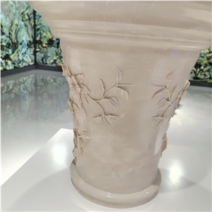 White Marble European Style Column Tops With Carving Flowers
