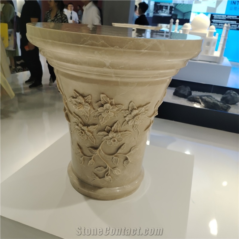 White Marble European Style Column Tops With Carving Flowers