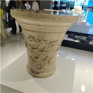 White Marble European Style Column Tops With Carving Flowers