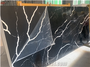 Black Calacatta White Vein Quartz Surface Polished Slabs