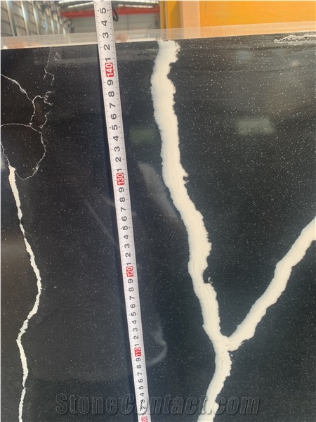 Black Calacatta White Vein Quartz Surface Polished Slabs