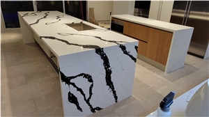 Polished Panda White Quartz Kitchen Countertop Slabs
