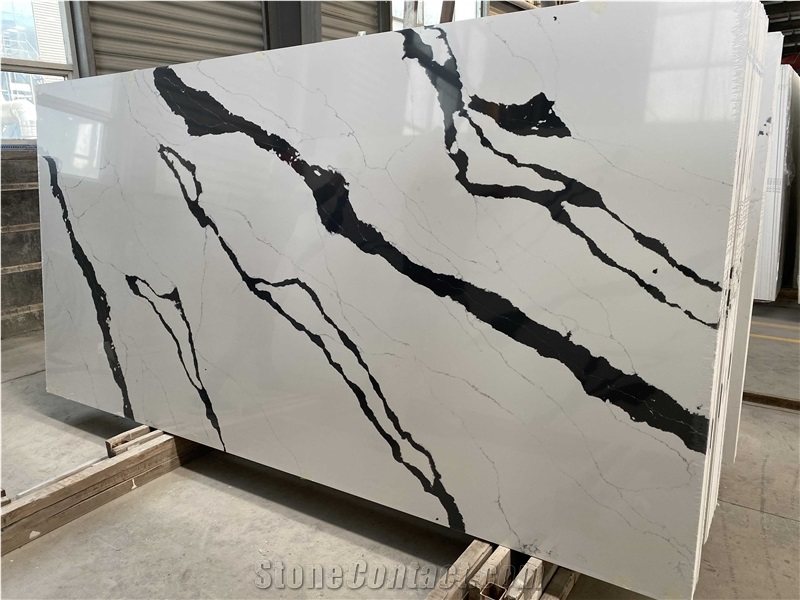 Polished Panda White Quartz Kitchen Countertop Slabs