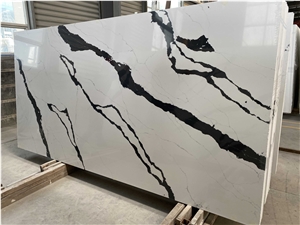 Polished Panda White Quartz Kitchen Countertop Slabs
