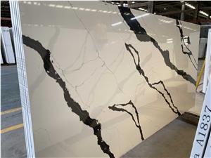 Polished Panda White Quartz Kitchen Countertop Slabs