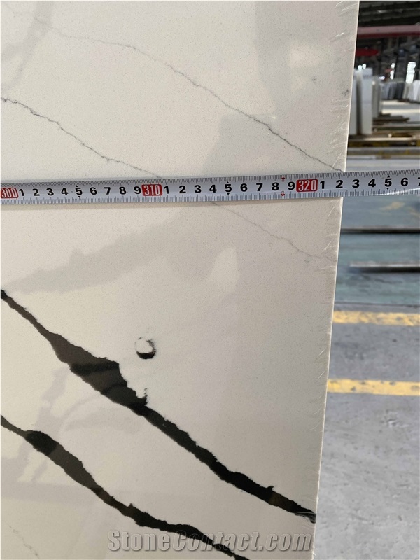 Polished Panda White Quartz Kitchen Countertop Slabs