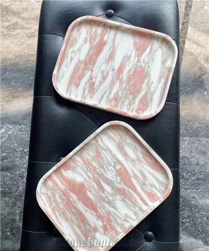 Circle Stone Dishes Marble Calacatta Cipollino Tea Trays