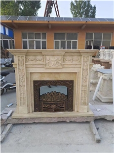 Sculptured Marble Fireplace Mantel Sunny Beige Classic Mantel Sculptured Marble Fireplace Mantel Sunny Beige Classic Mantel
