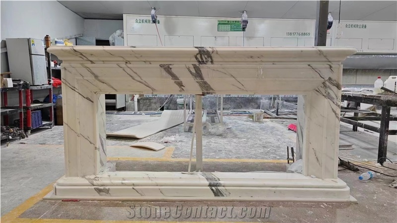 Sculptured Marble Fireplace Mantel Sunny Beige Classic Mantel