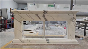 Sculptured Marble Fireplace Mantel Sunny Beige Classic Mantel