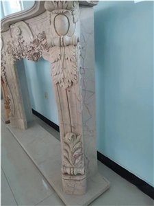 Sculptured Marble Sunny Beige Indoor Modern Fireplace Mantel