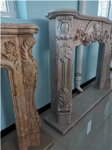 Sculptured Marble Sunny Beige Indoor Modern Fireplace Mantel
