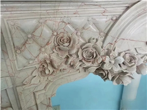 Sculptured Marble Sunny Beige Indoor Modern Fireplace Mantel