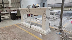 Sculptured Marble Sunny Beige Indoor Modern Fireplace Mantel